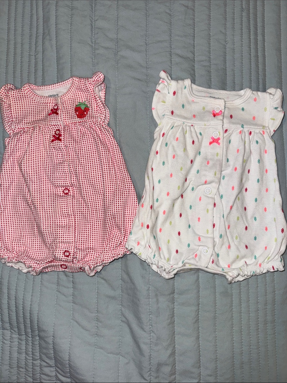 2 Darling “Shorts” Onesies with Appliqués on Rear